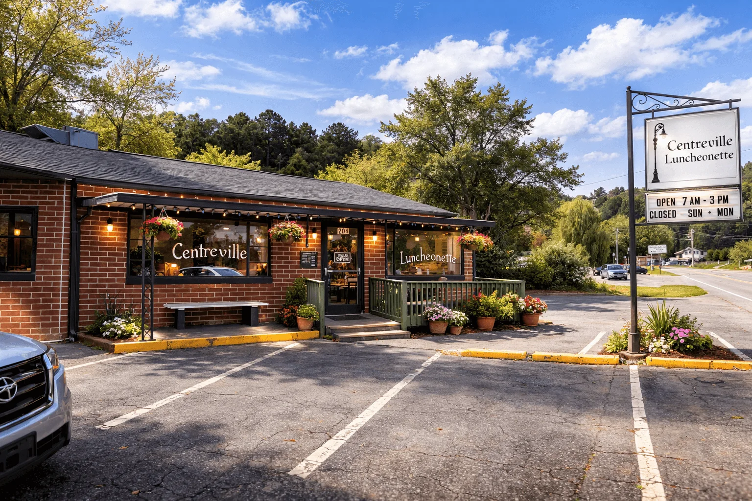 Exterior parking lot view of Centreville Luncheonette