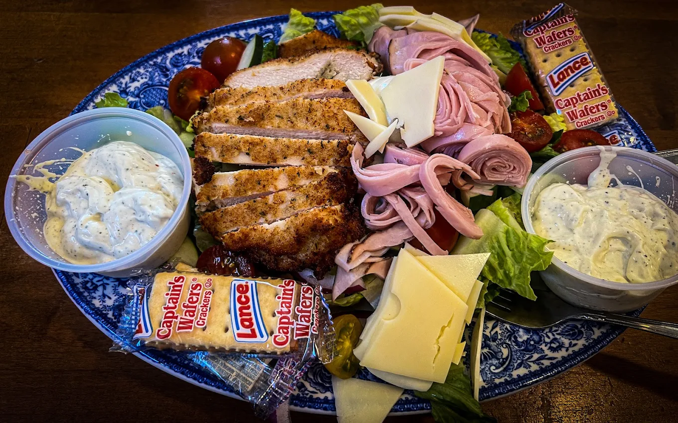 Chef Salad with chicken, ham, cheese, and crackers at Centreville Luncheonette